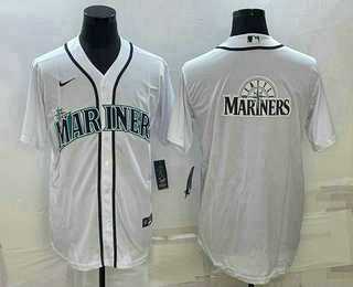 Men%27s Seattle Mariners Big Logo White Stitched MLB Cool Base Nike Jersey